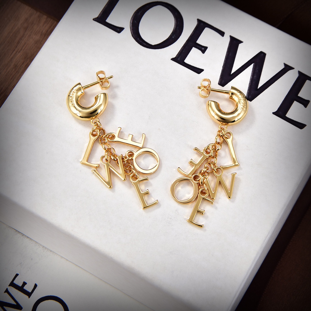 [TOP] LOEW LOGO Earrings - Gold - LOEWE