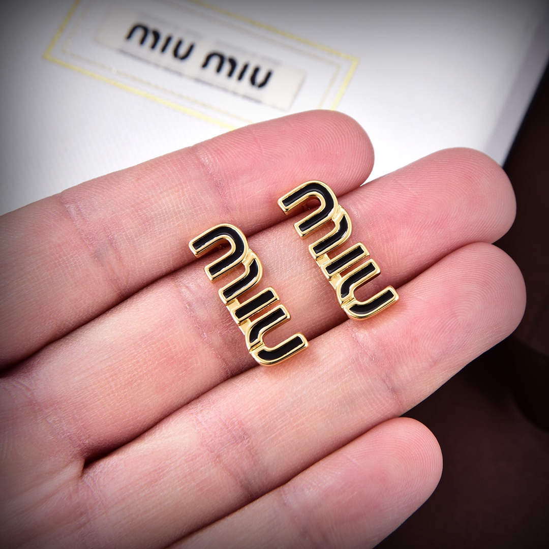 [TOP] m!u m!u Earrings - Gold with Black - MIUMIU