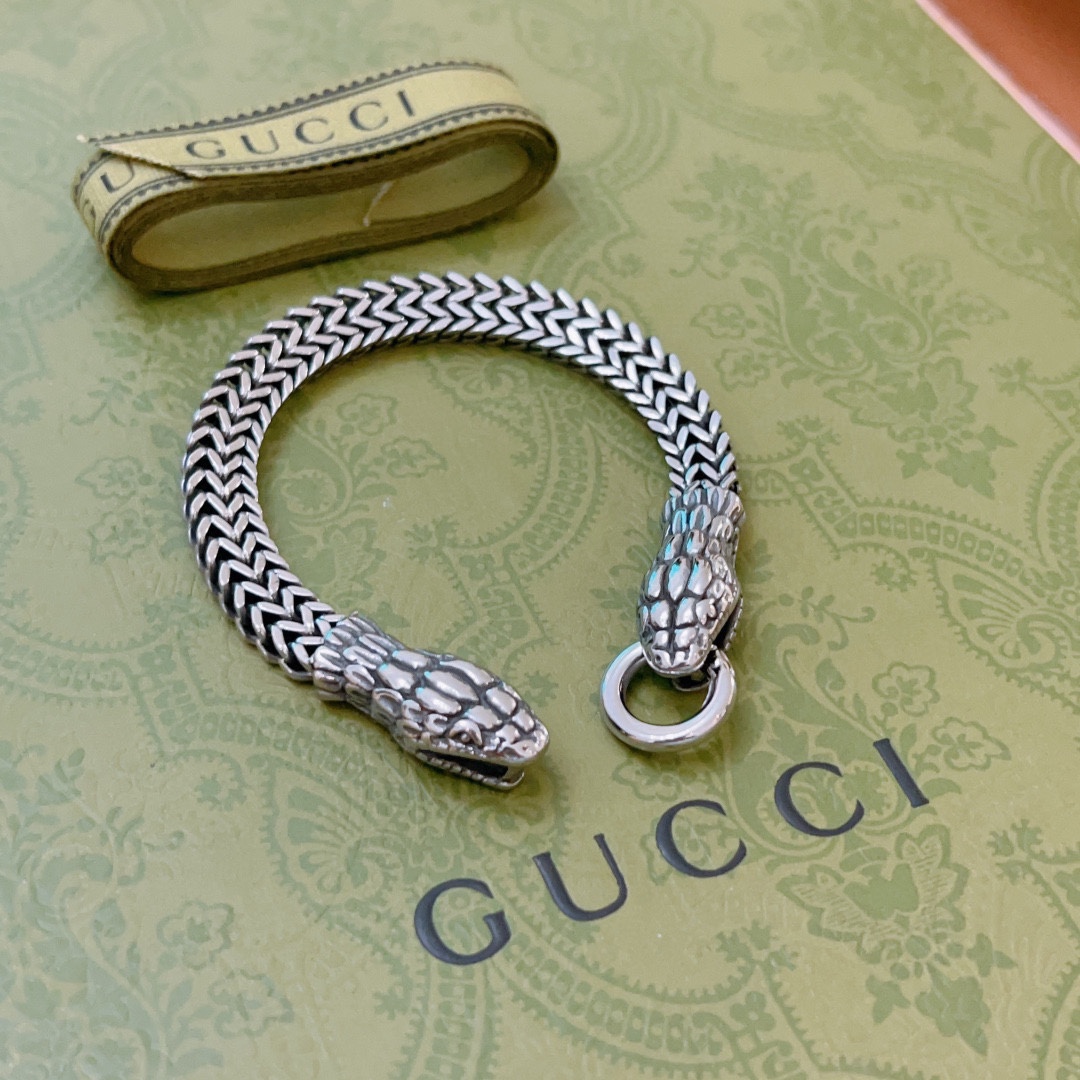 [TOP] GUCC! Snake Head Bracelet - Silver - Gucci