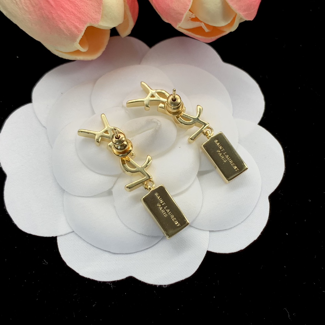 [TOP] Y$L Metal Gemstone Stud Earrings - YSL