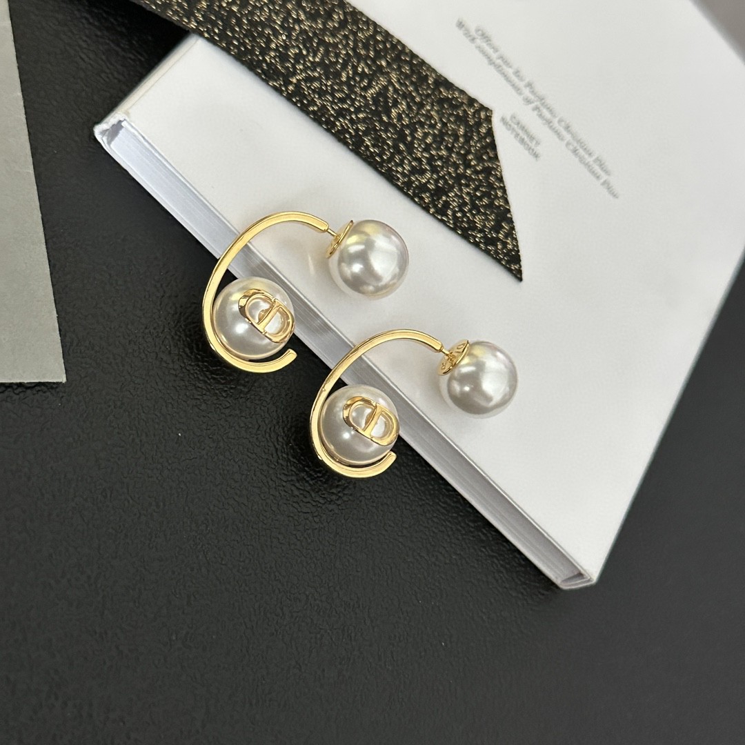 [TOP] D!or Pearl Earrings - Gold - Christian Dior