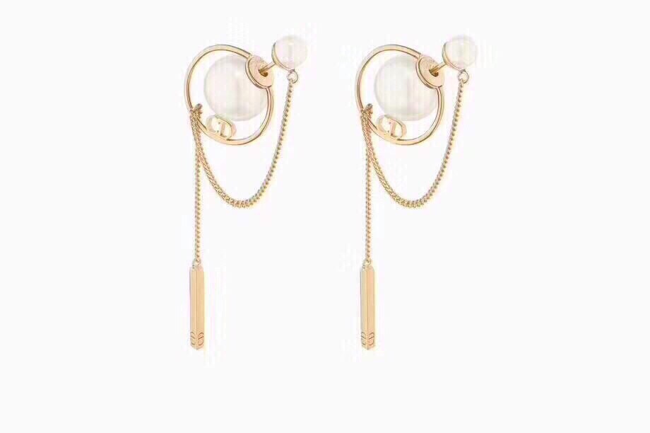 [TOP] D!or pearl gold chain earrings Christian Dior