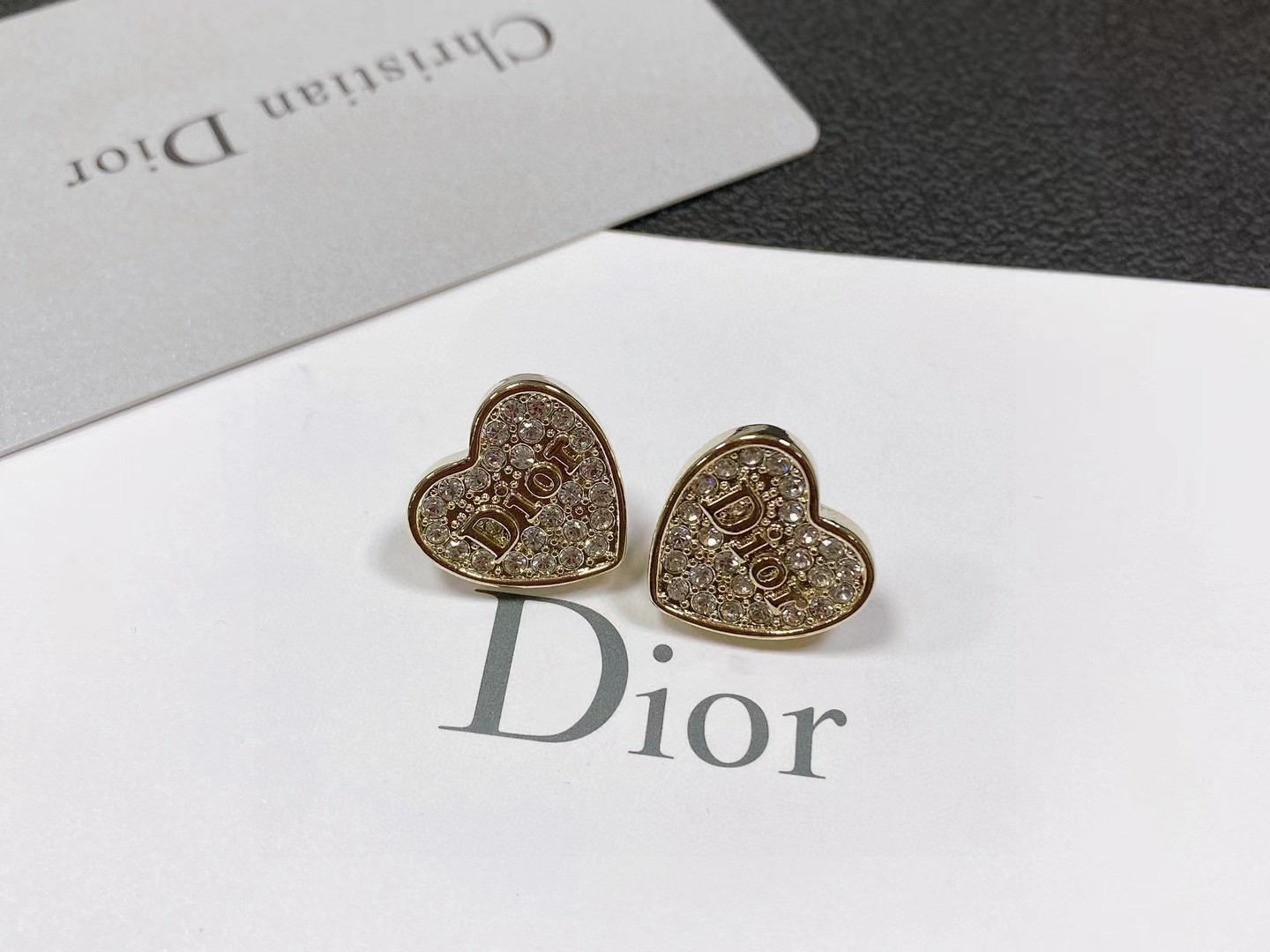 [TOP] D!or Heart Stud Earrings - Gold - Christian Dior