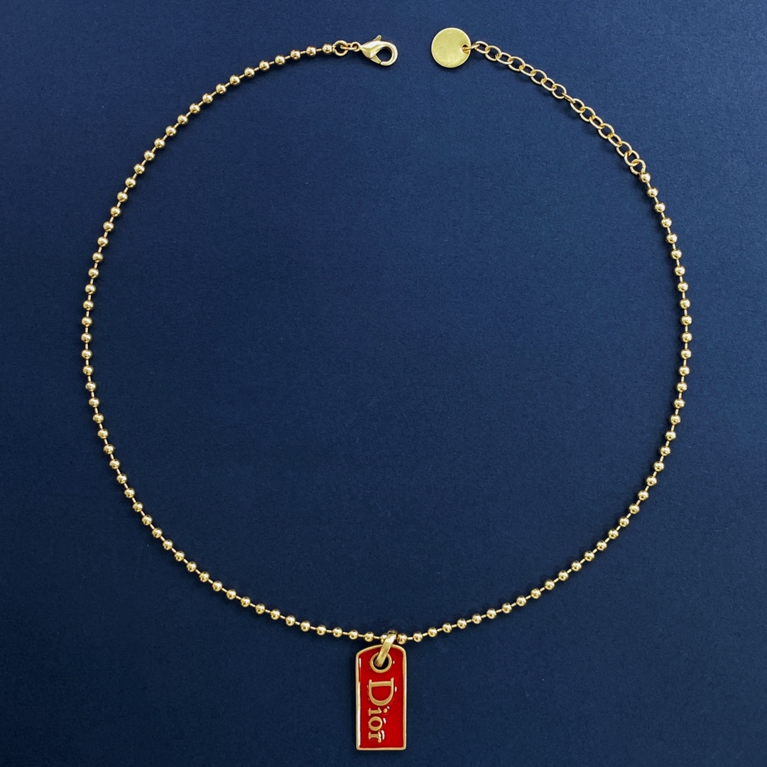 [TOP] D!or Logo Nameplate Necklace - Gold - Christian Dior