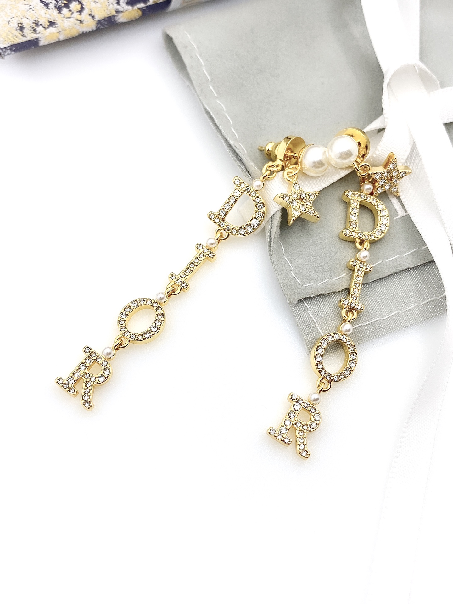 [TOP] D!or Letter Diamond Star Pearl Earrings - Gold - Christian Dior