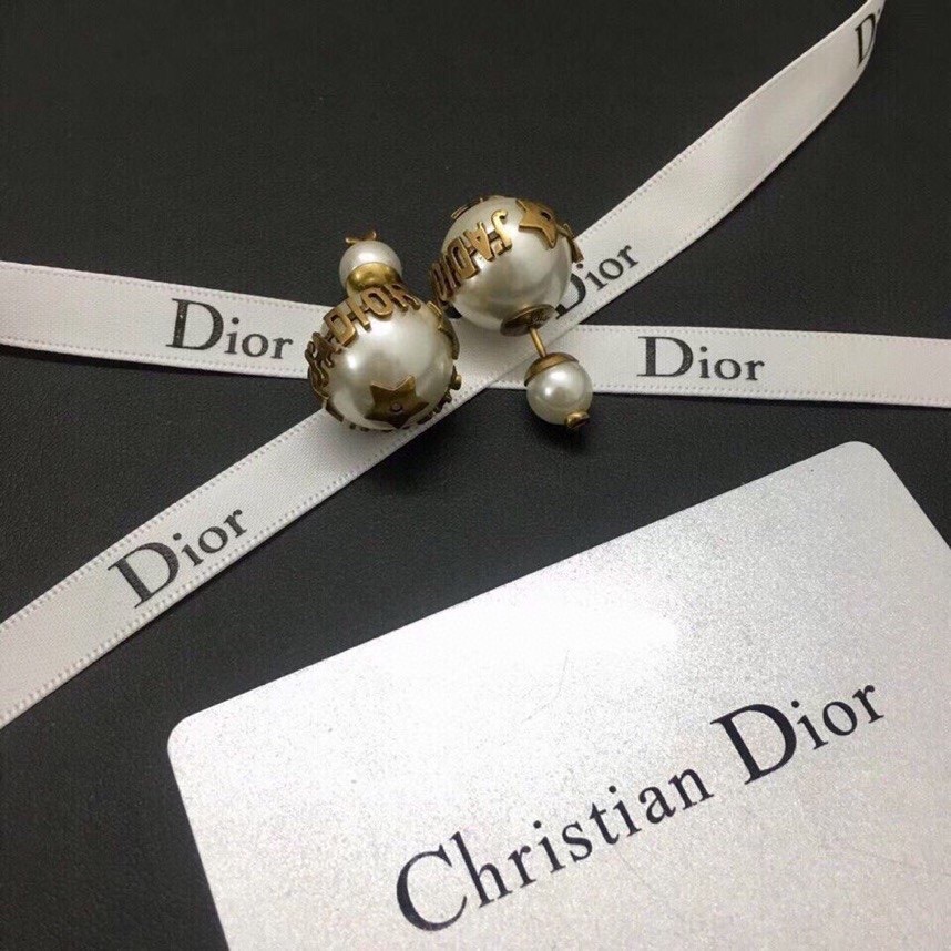 [TOP] D!or classic white pearl logo earrings - Gold - Christian Dior