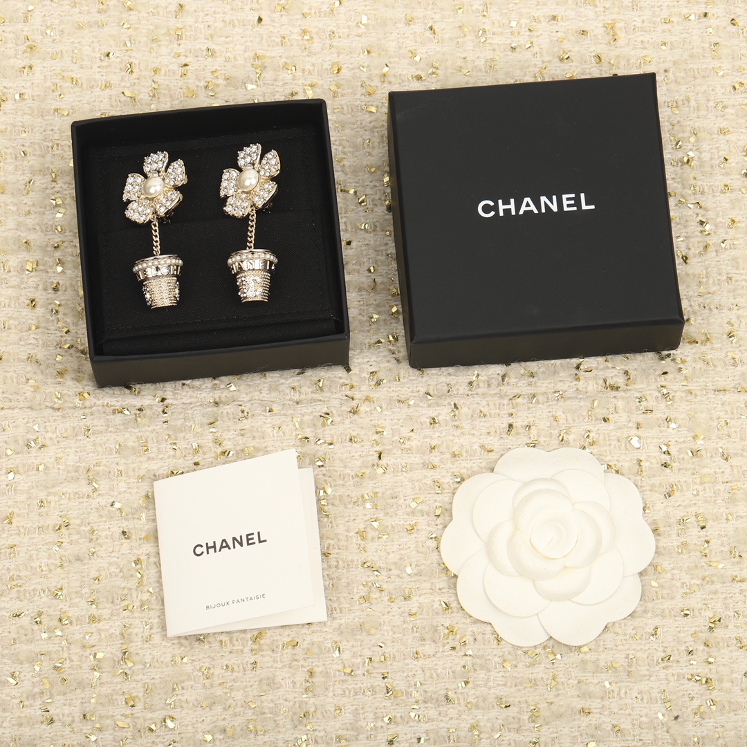 [Top] CH@NEL Potted Flower Earrings - Chanel