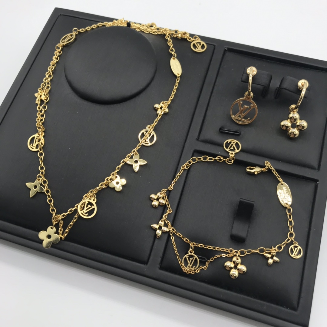 [TOP] L&V Blossom Necklace Bracelet Earrings Set - LV Louis Vuitton