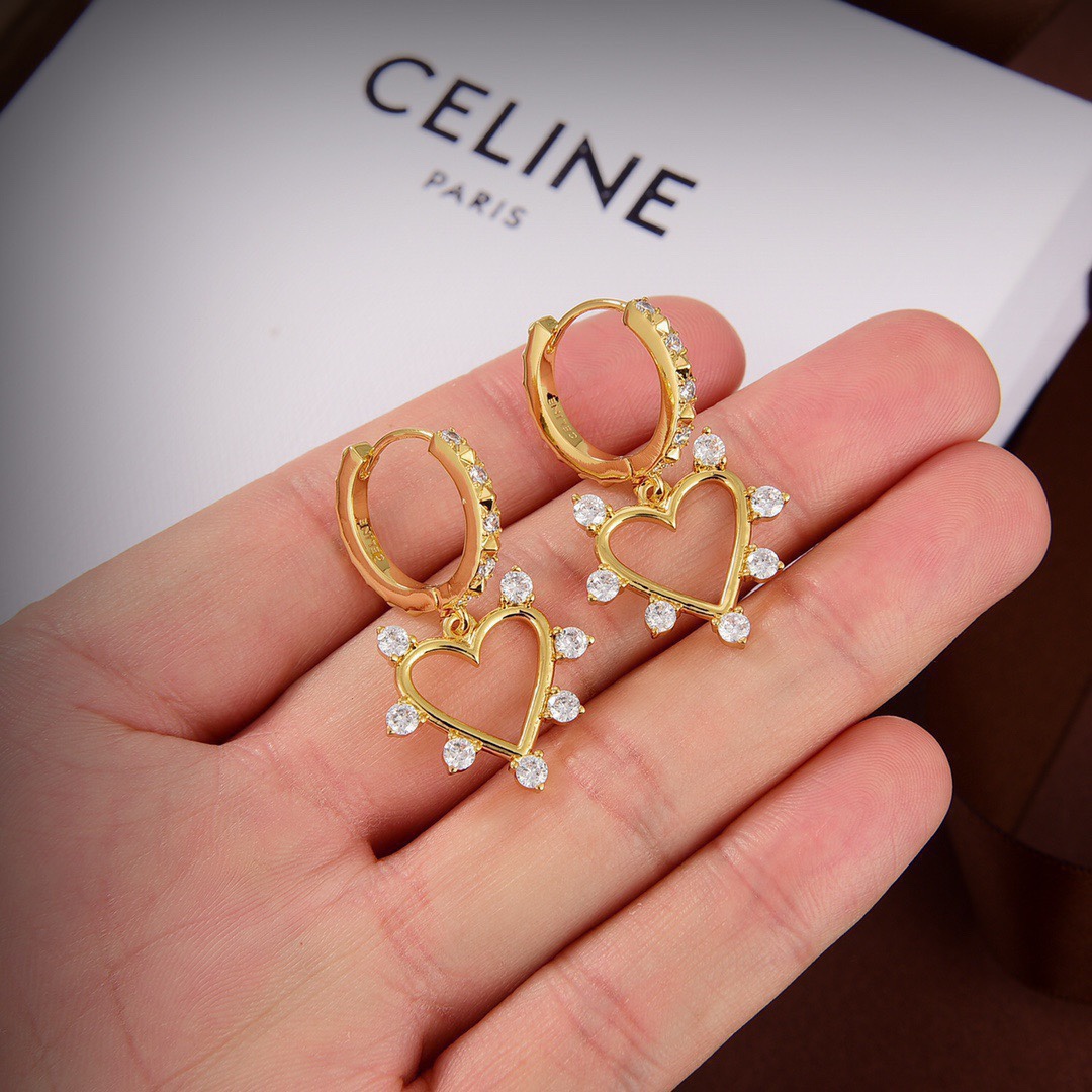 [TOP] CLINE Heart Earrings - Gold - CELINE