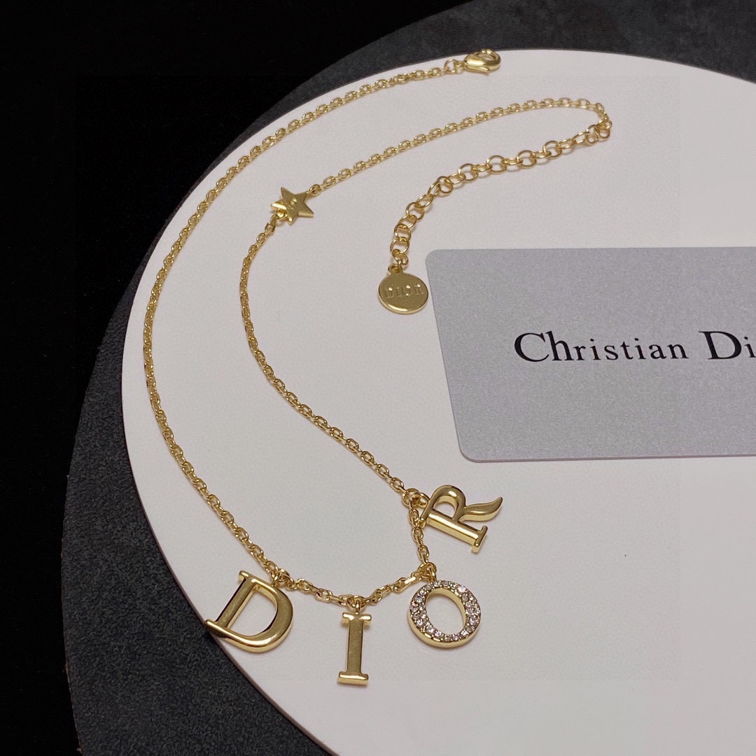 [TOP] D!or tasseled letter pearl necklace - Gold - Christian Dior