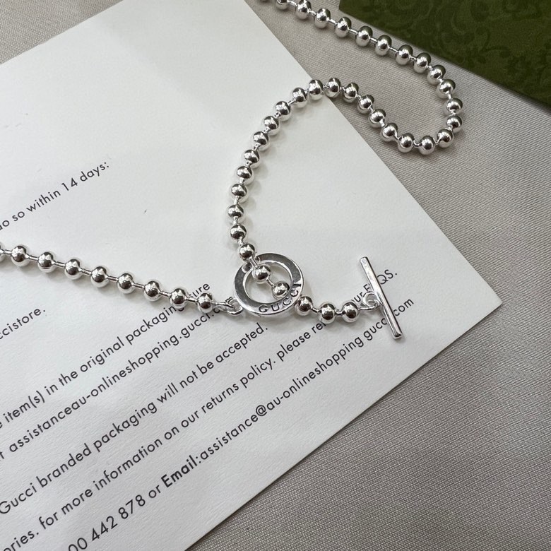 [TOP] GUCC! Double G Medallion Bead Necklace - Silver - Gucci