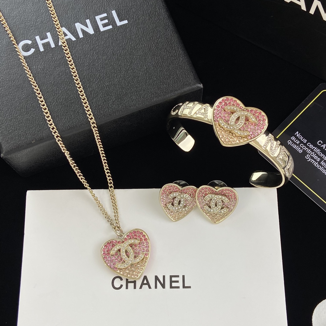 [TOP] CH@NEL Necklace Bracelet Earrings Set - Chanel