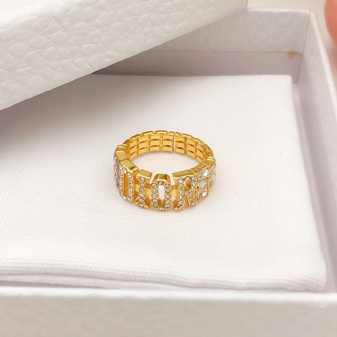 [TOP] D!or Letter Open with Diamonds Rings - Gold - Christian Dior