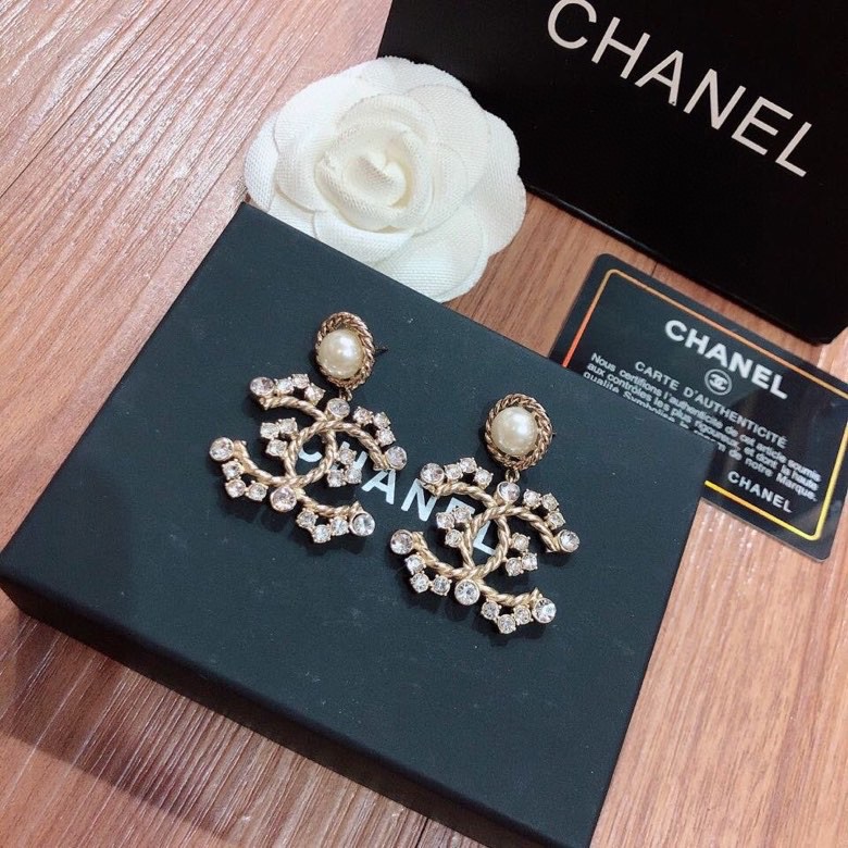 [TOP] CH@NEL Pearl Diamond Earrings - Chanel