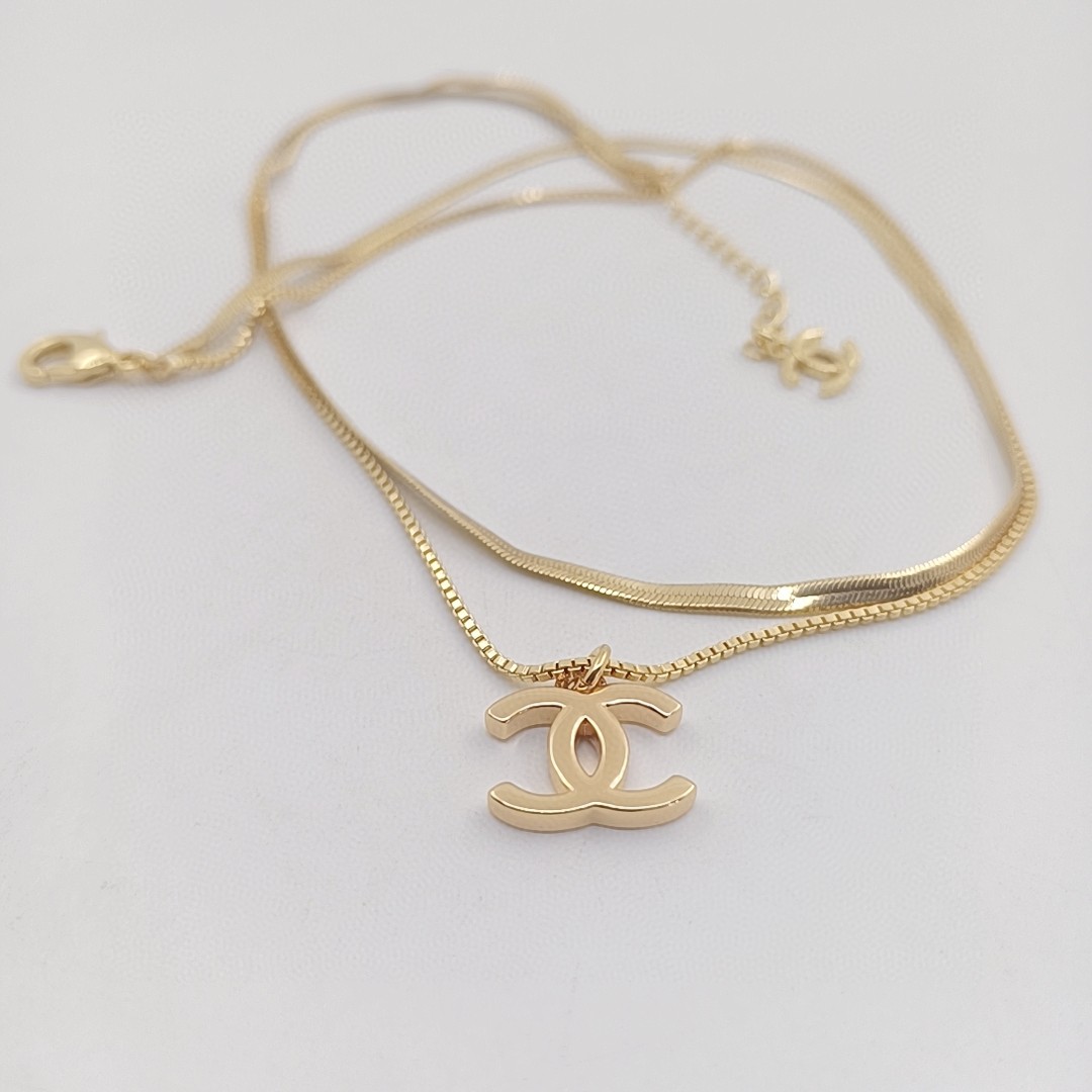 [TOP] CH@NEL Logo Double Layer Simple Necklace - Gold - Chanel