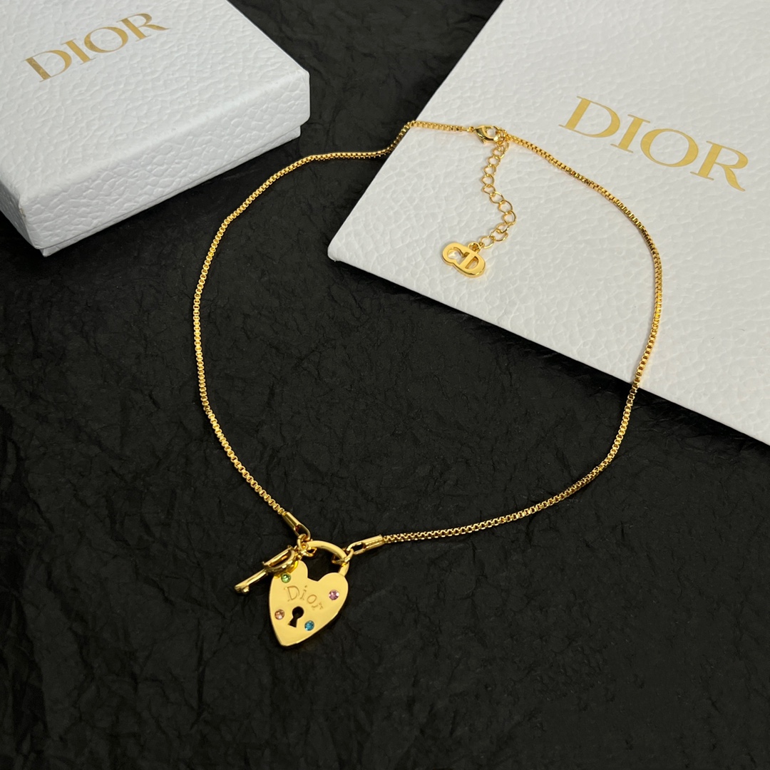 [TOP] D!or Heart Lock Key Pendant Necklace - 2 colors - Christian Dior