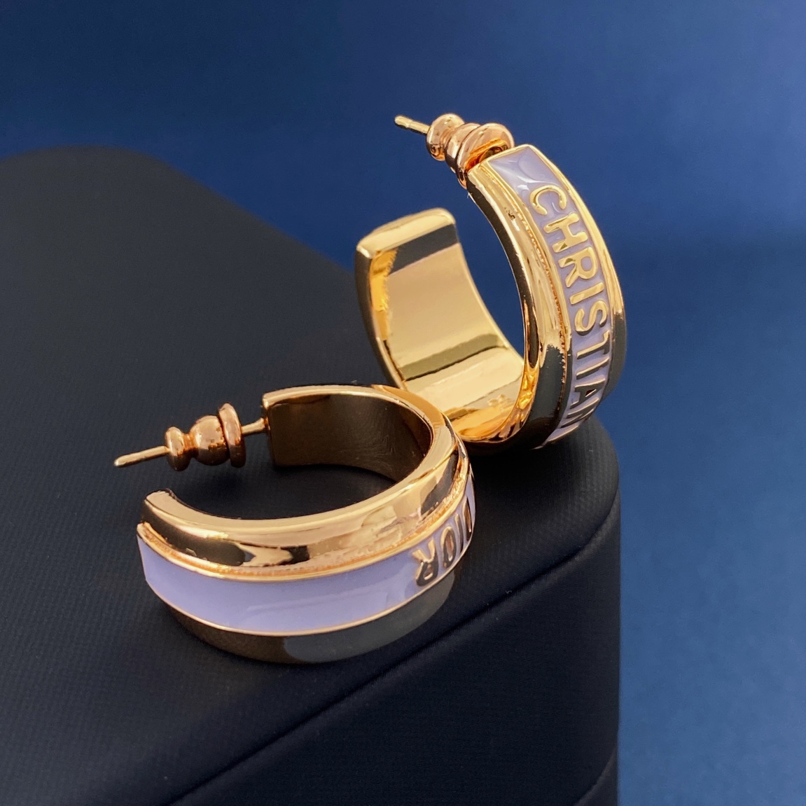 [TOP] D!or Letter Light Purple Drop Oil C Open-Shaped Earrings - Rose Gold - Christian Dior