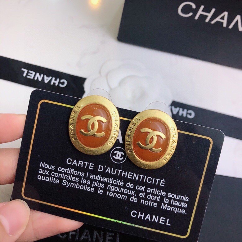 [TOP] CH@NEL Double C Metal Stud Earrings Chanel