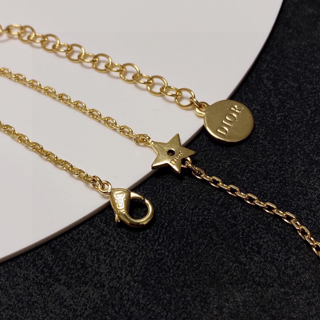 [TOP] D!or tasseled letter pearl necklace - Gold - Christian Dior