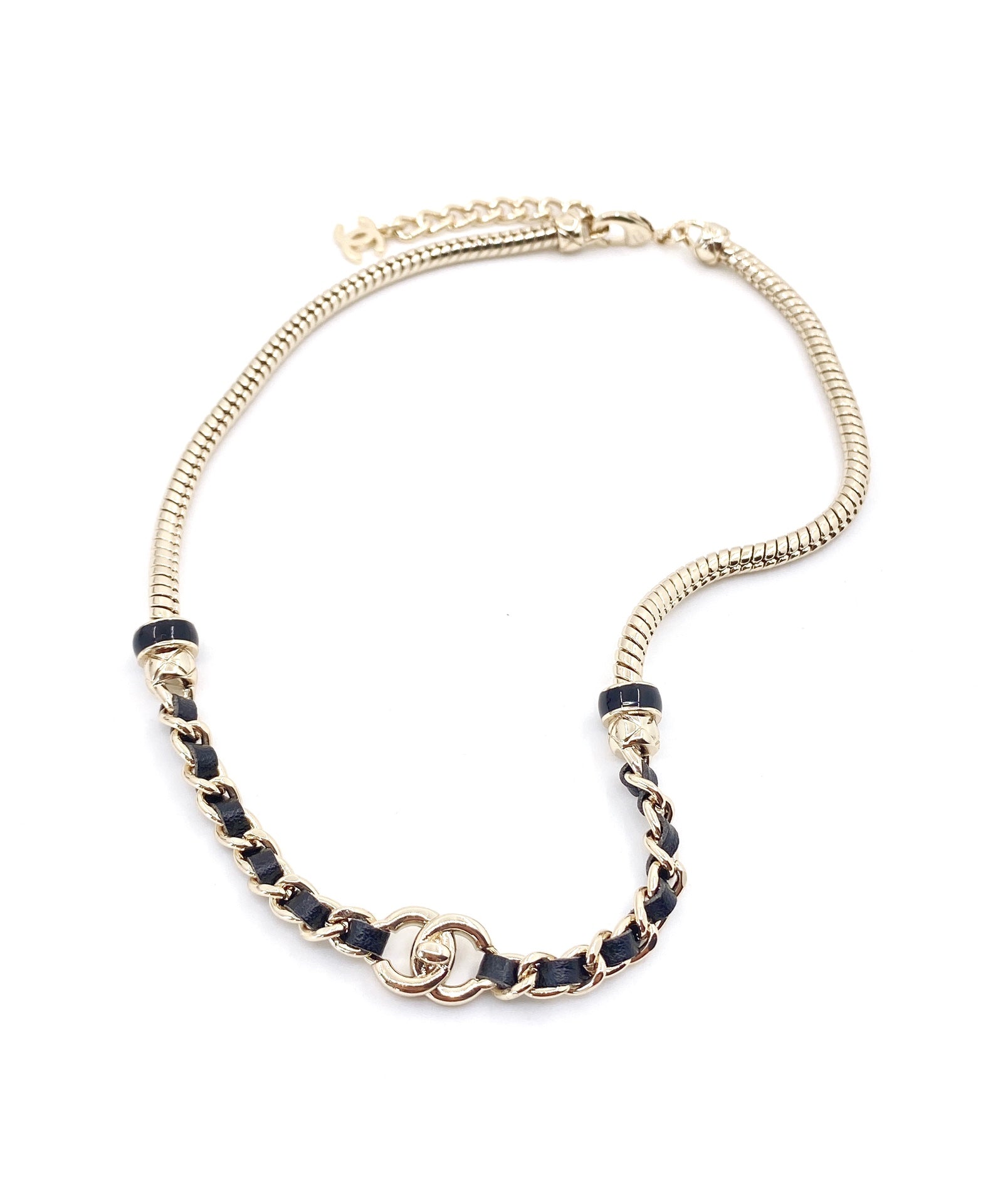 [TOP] CH@NEL Turnlock Choker Necklace - Gold and Black - Chanel
