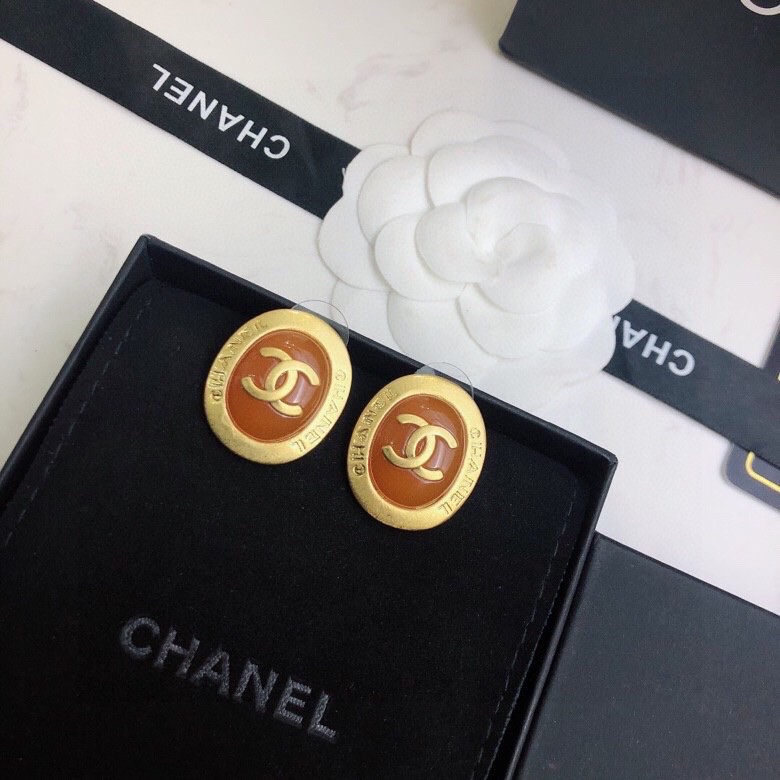 [TOP] CH@NEL Double C Metal Stud Earrings Chanel