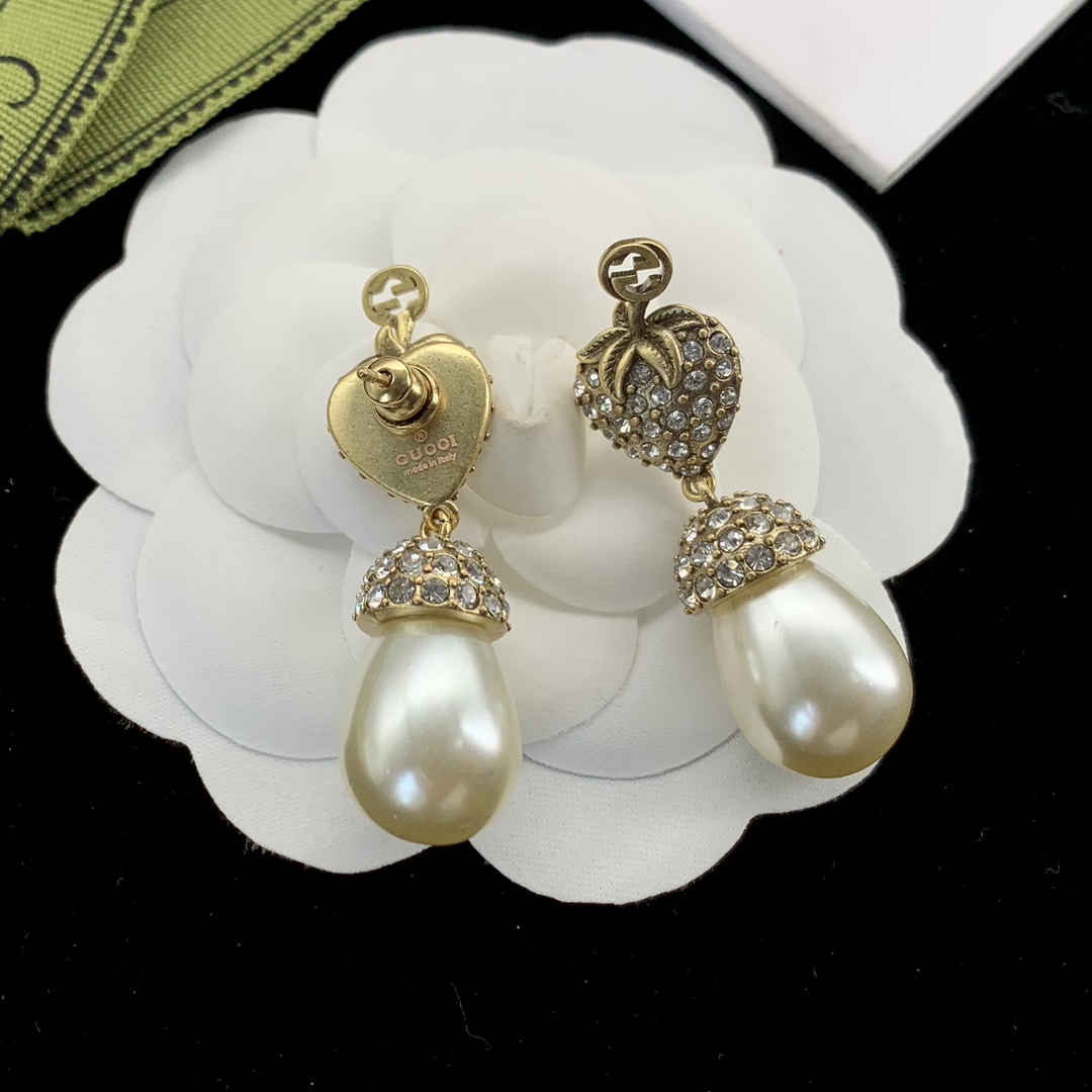 [TOP] GUCC! Drop pearl and diamond earrings - Gold - Gucci