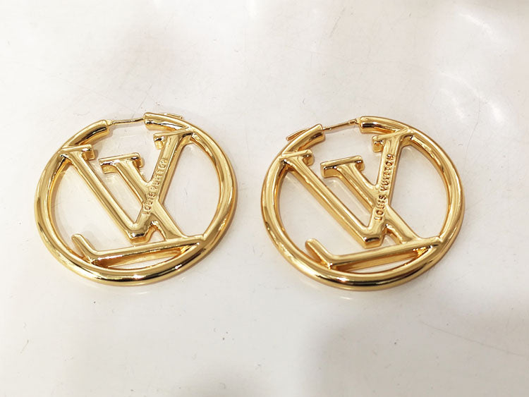 [TOP] L&V Round Hoops Earrings - Gold - LV Louis Vuitton