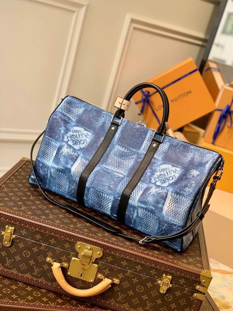 LV N50059 Louis Vuitton Keepall Bandouliere 50 Damier N50069 Ocean Blue