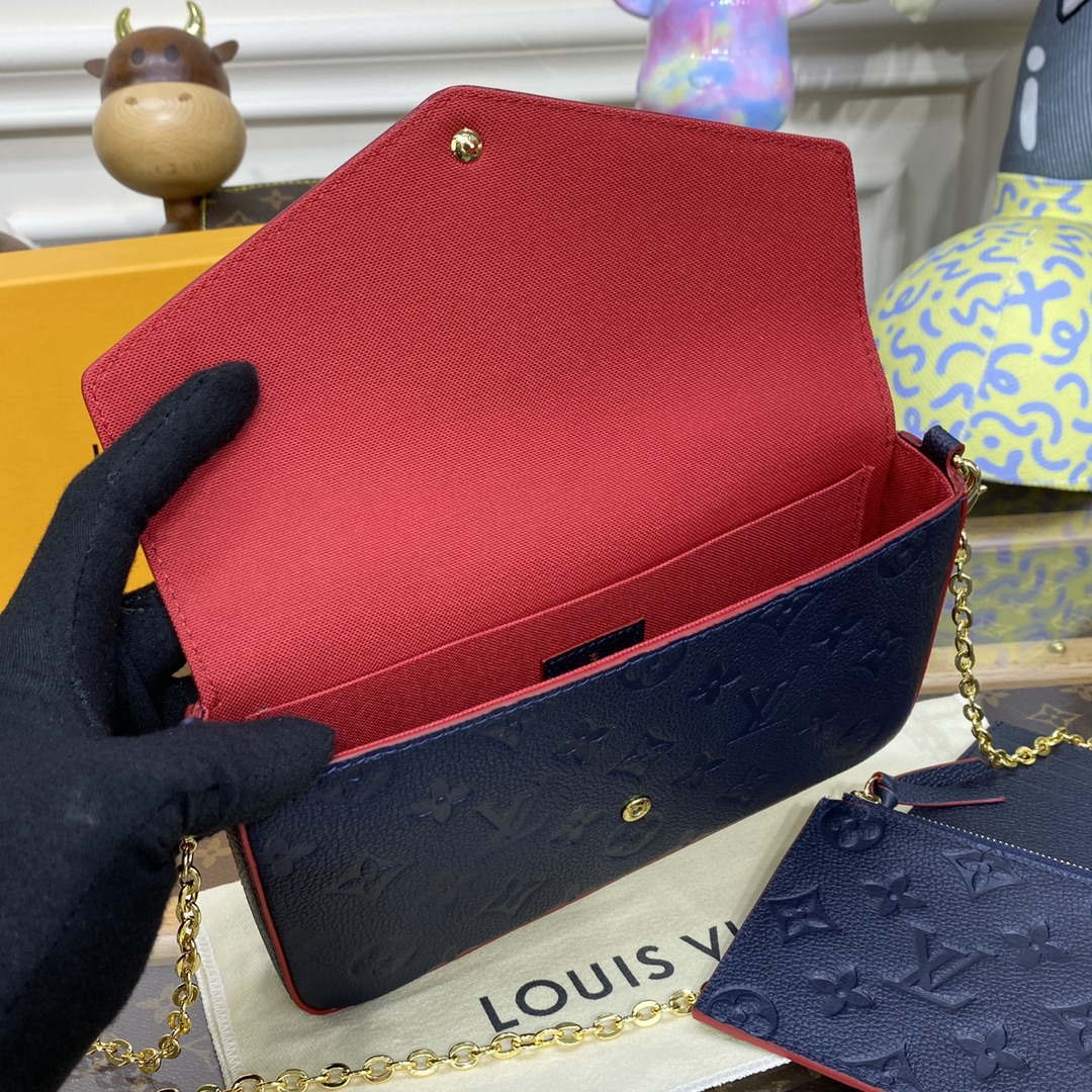 LV M64064 Louis Vuitton Felicie Pochette Monogram Empreinte Bag Black with Red