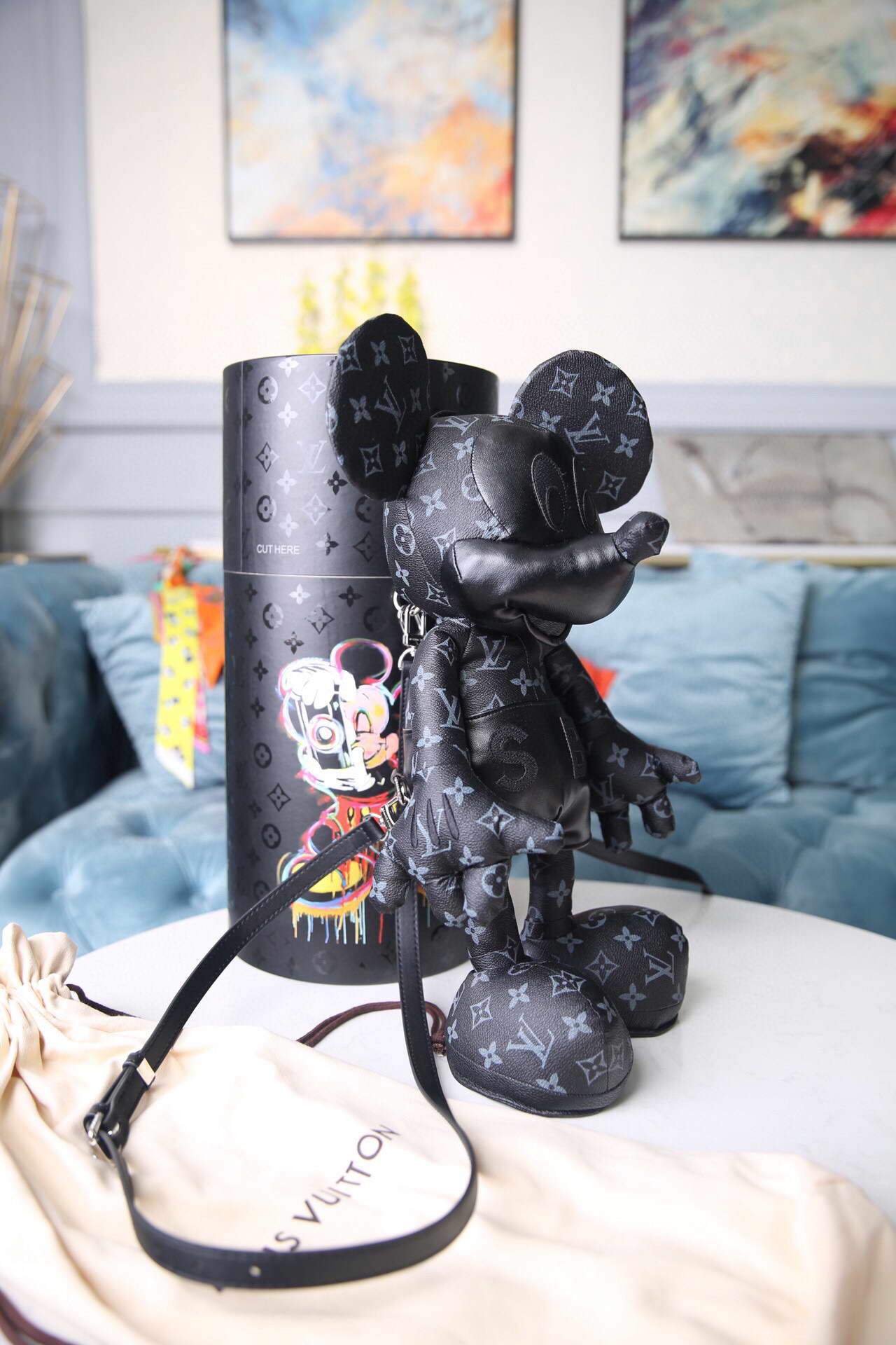 LV Louis Vuitton X Mickey Mouse Plush Thing Bag Monogram Black