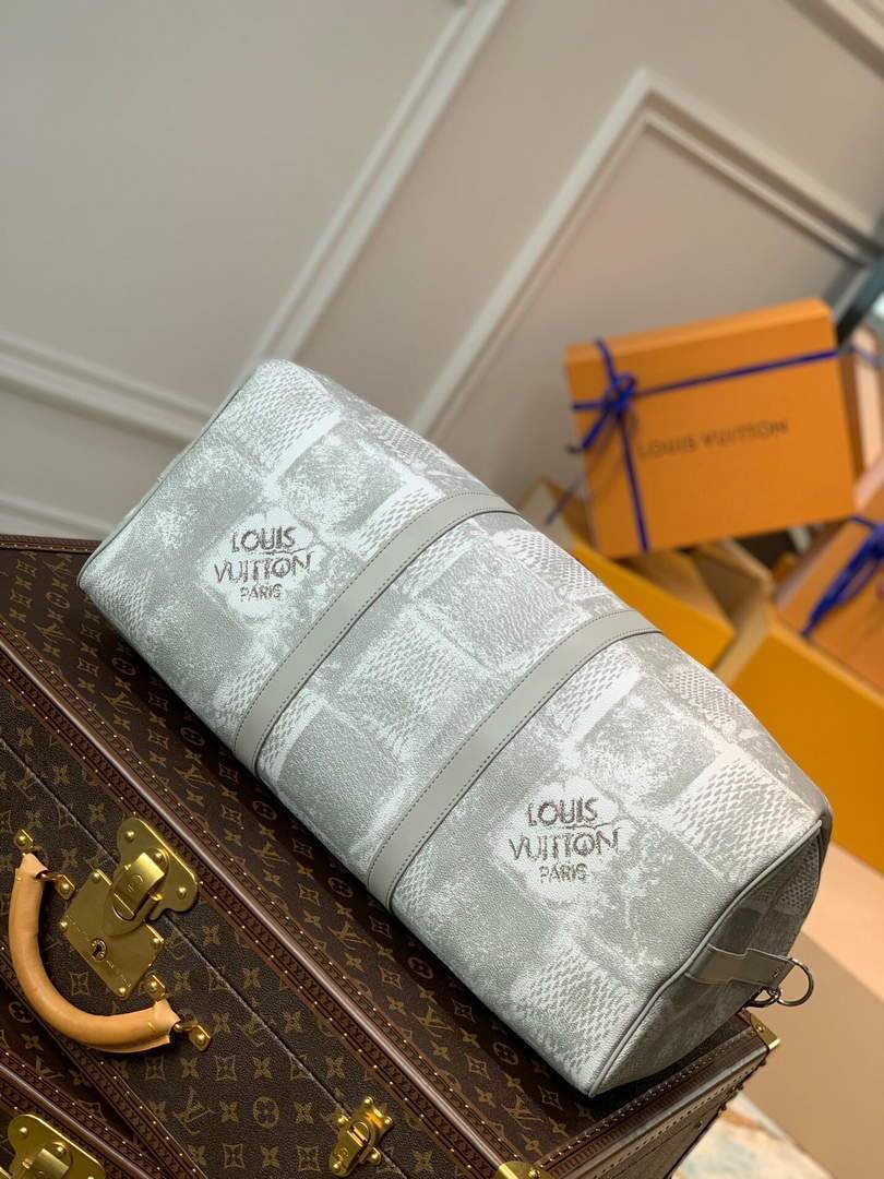LV N50069 Louis Vuitton Keepall Bandouliere 50 Damier N50059 Stone Gray
