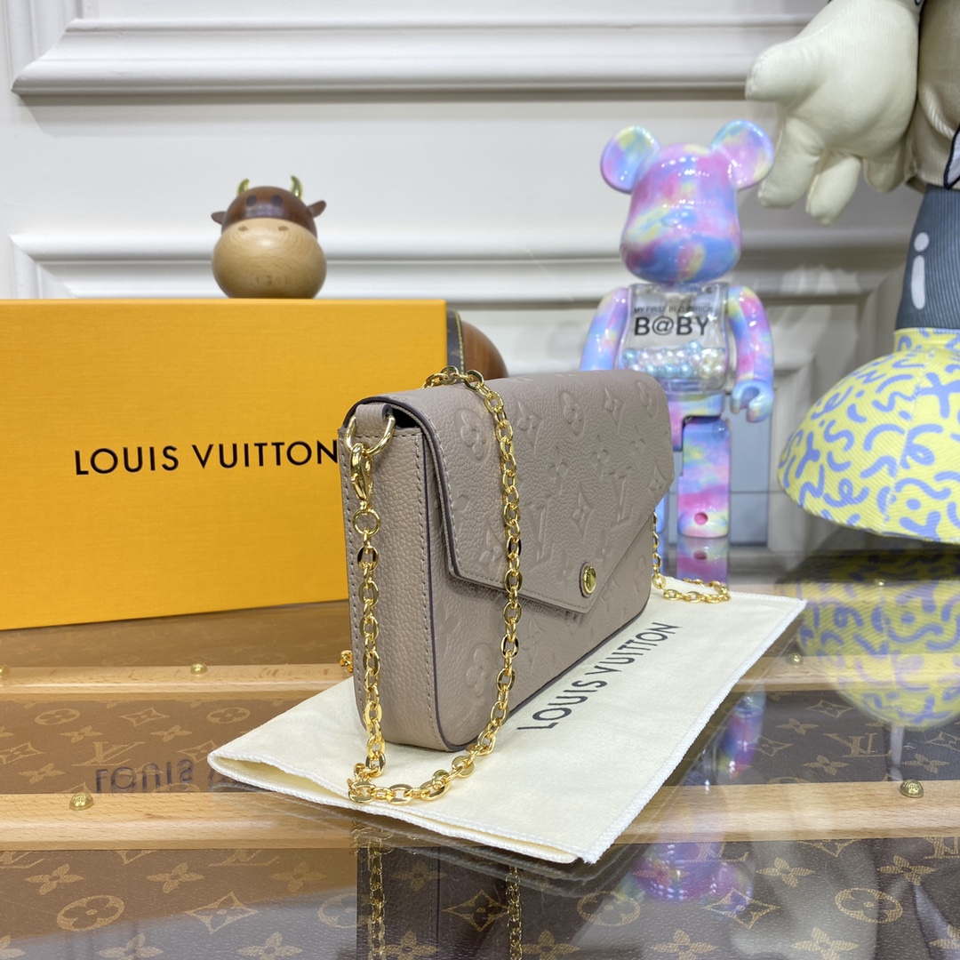 LV M82609 Louis Vuitton Felicie Pochette Monogram Empreinte Bag Tourterelle Beige