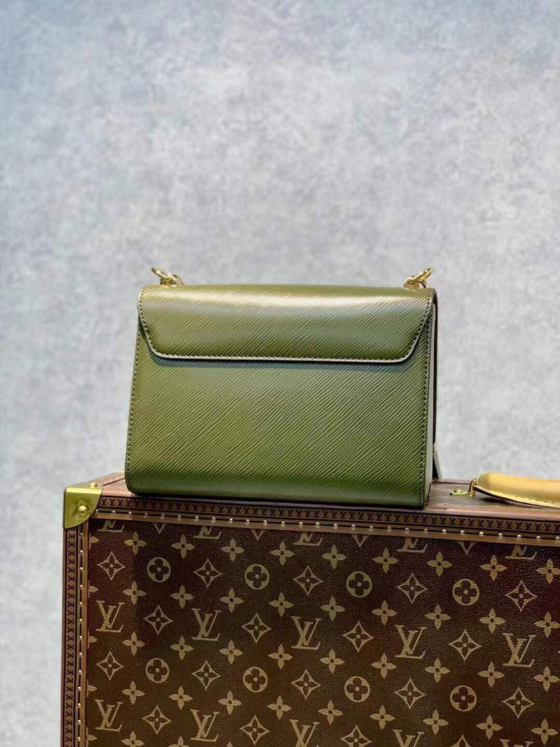 LV M59884 Louis Vuitton Twist MM Handbag Kaki / Quartz White