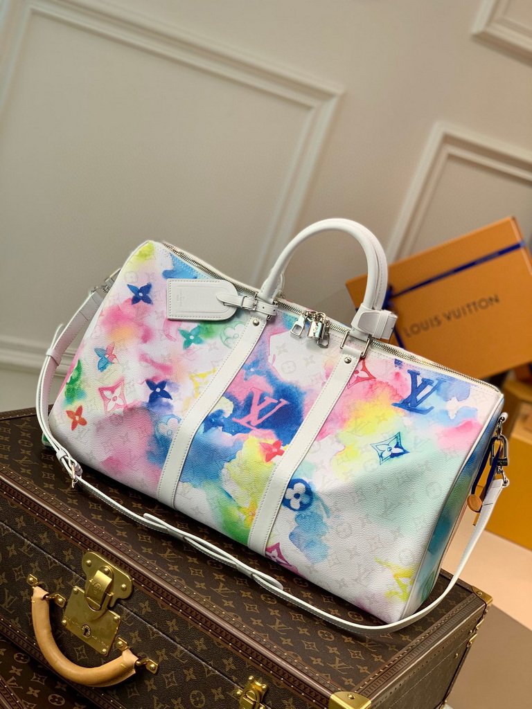 LV M45758 Louis Vuitton M41416 Keepall Bandouliere 50 Monogram Watercolour Blue coated canvas