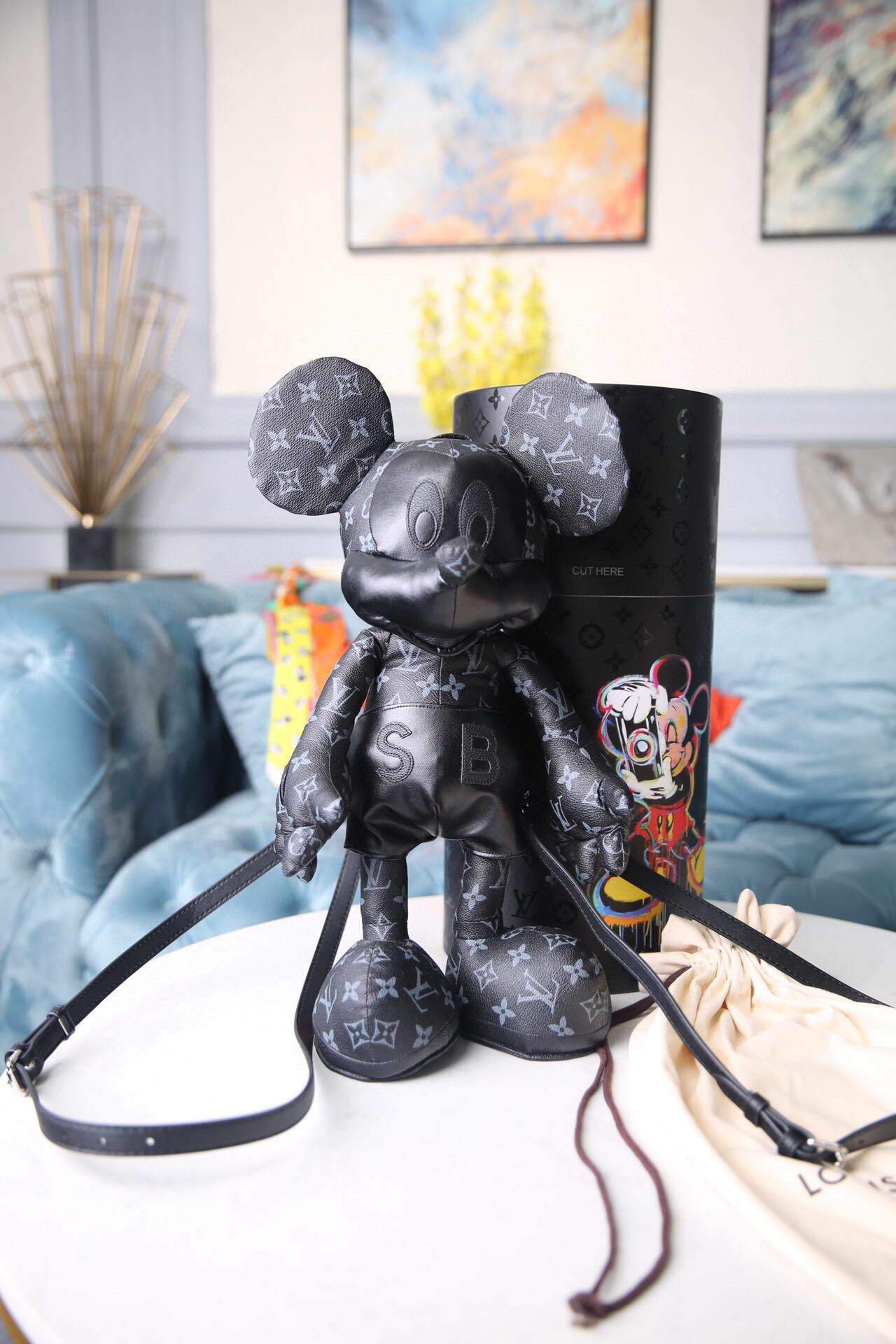 LV Louis Vuitton X Mickey Mouse Plush Thing Bag Monogram Black