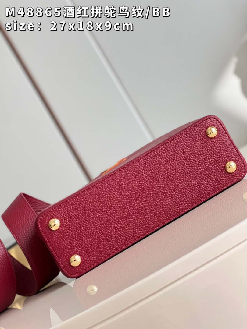 LV M48865 Louis Vuitton Capucines BB Bag Stitched ostrich leather