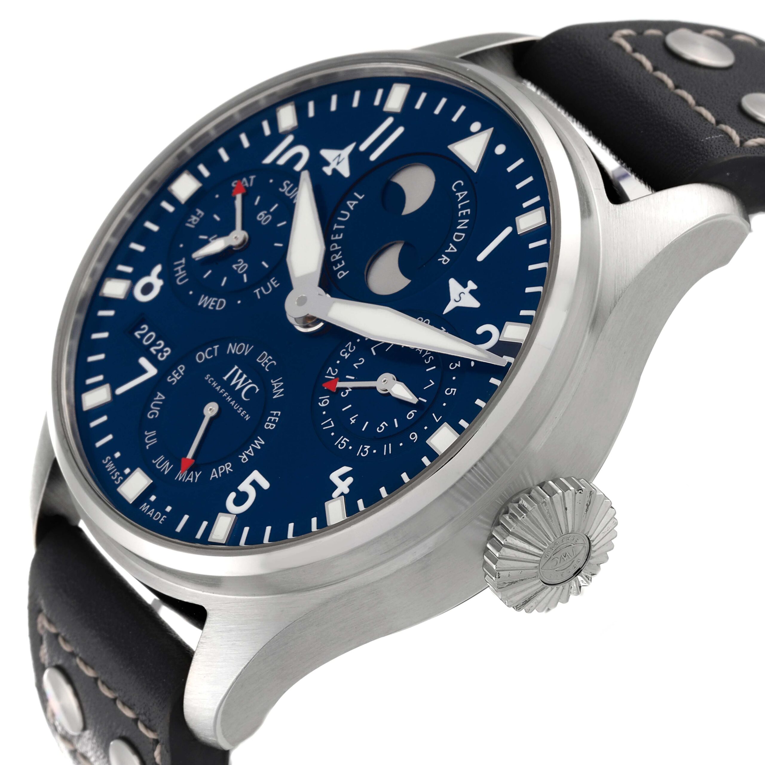 IWC Pilot Perpetual Calendar Blue Dial Steel Mens Watch IW503605 Box Card
