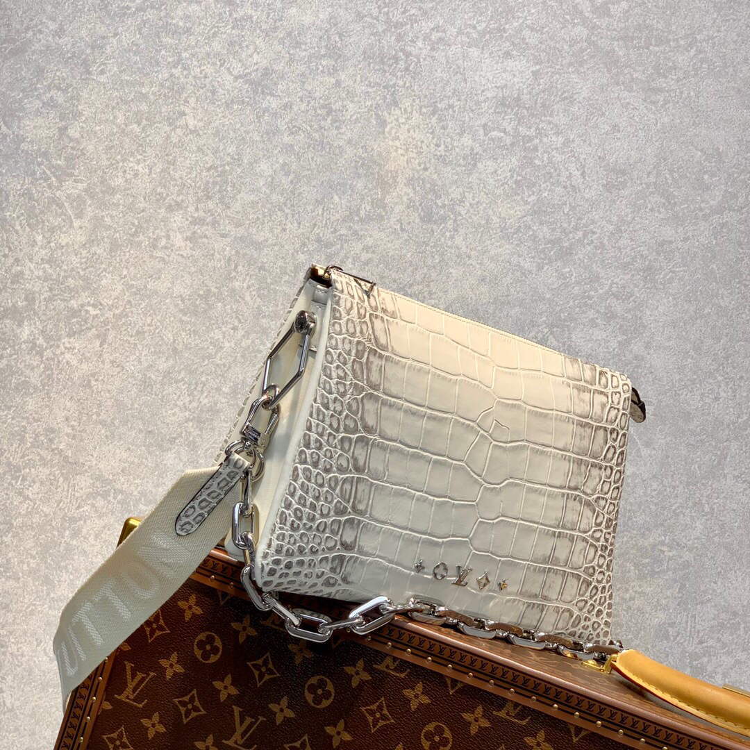 LV M57791 Louis Vuitton Coussin PM Crocodile pattern Bag White