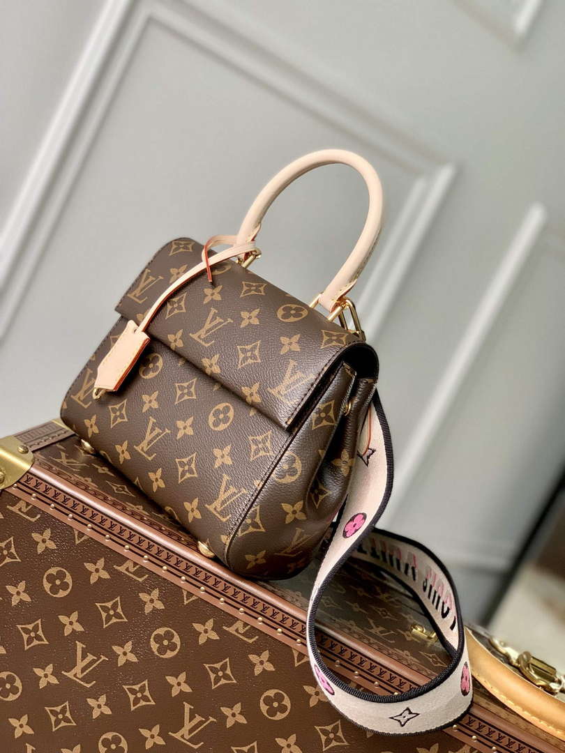 LV M46055 Louis Vuitton Cluny Mini Handbag Black Shoulder Strap
