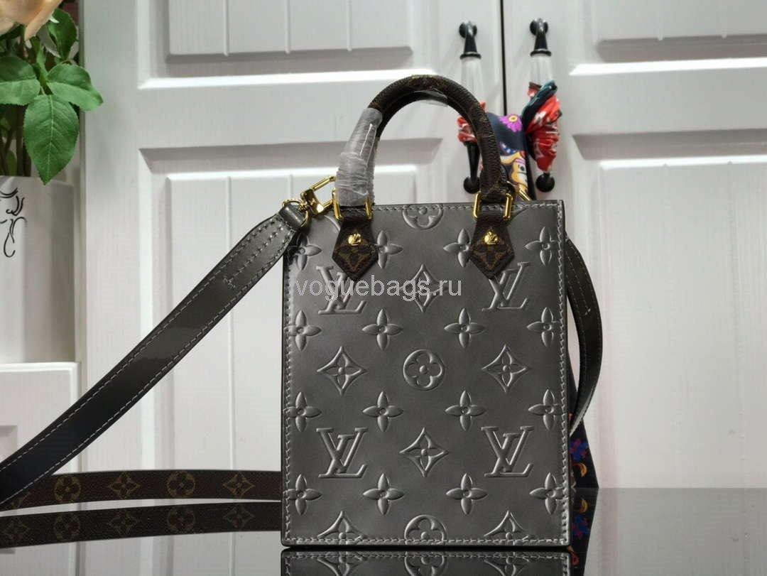 LV M90564 Louis Vuitton Petit Sac Plat Monogram Vernis M69442 Bag Silver