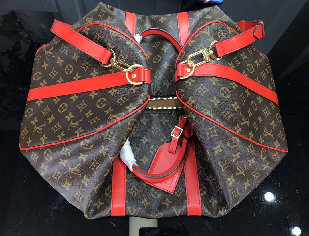 Louis Vuitton LV M44740 Keepall Bandouli��re 50 Monogram Bag Red