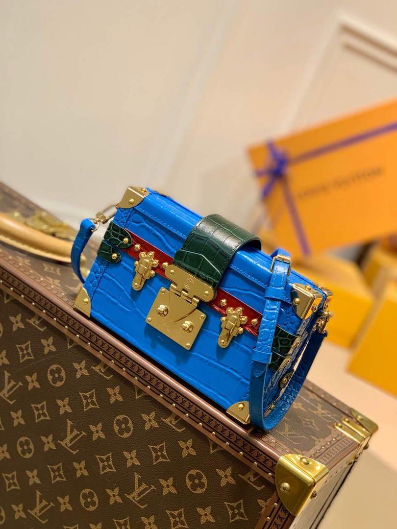 LV N93808 Louis Vuitton Petite Malle crocodilien brillant Bag N93144 Blue