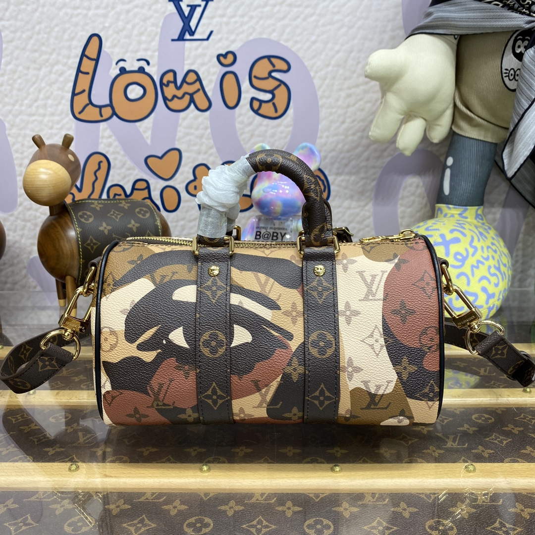 LV M46678 Louis Vuitton Keepall Bandouli��re 25 Bag Brown