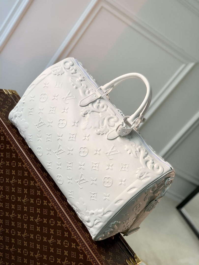 LV M21845 Louis Vuitton Keepall Bandouli��re 50 Bag Optic White