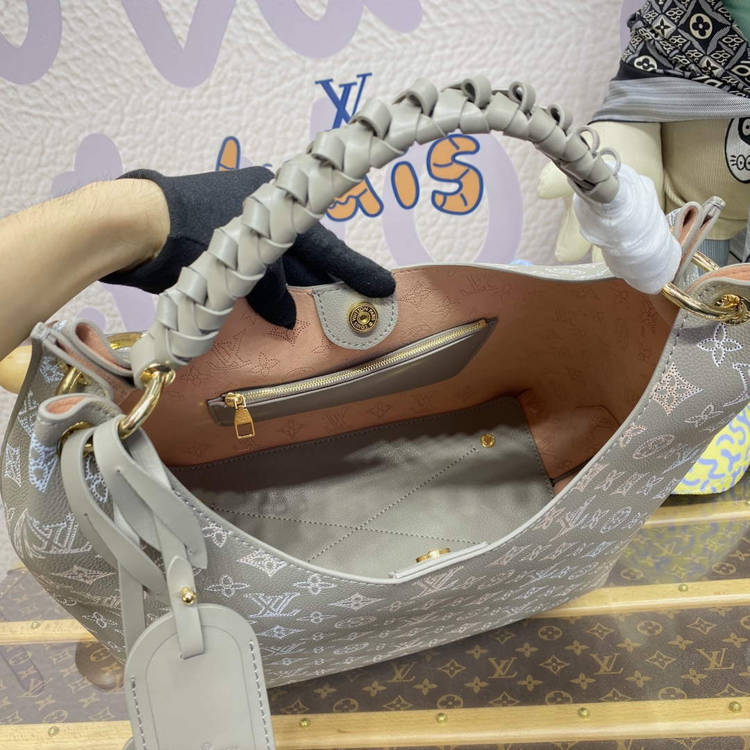 LV M23396 Louis Vuitton Carmel Hobo Bag Mahina Leather Gray