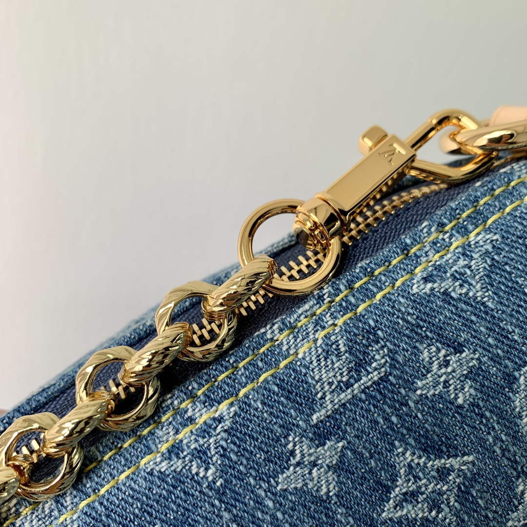 LV M46830 Louis Vuitton Papillon Handbag Denim Blue