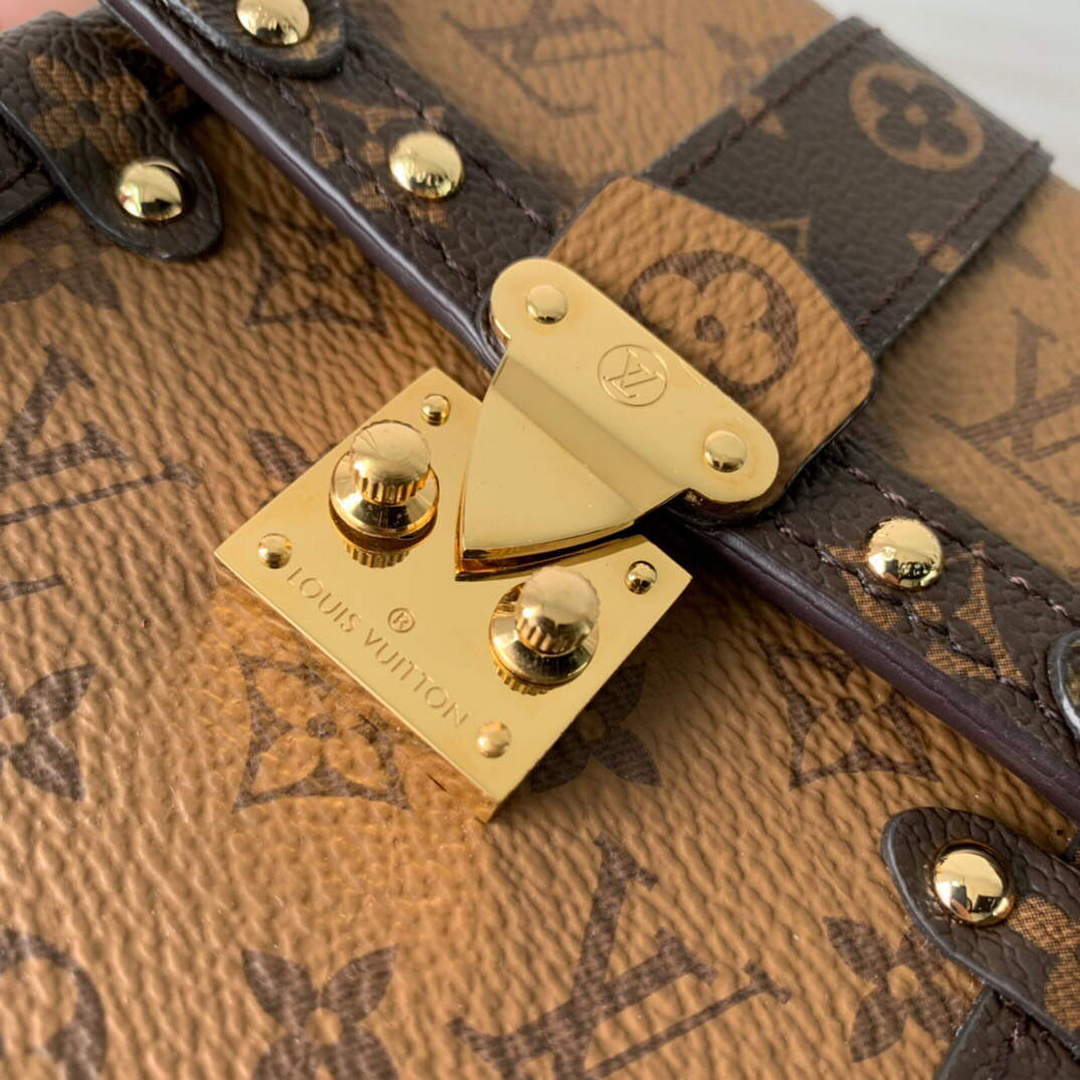 LV M63913 Louis Vuitton Vertical Trunk Pochette Bag Brown