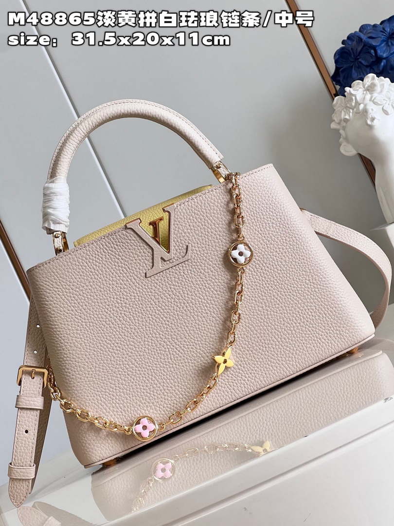 LV M22514 Louis Vuitton Capucines MM Crame Beige