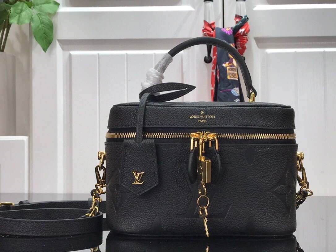 LV M45598 Louis Vuitton Vanity Pm Monogram Empreinte Leather M45608 Black
