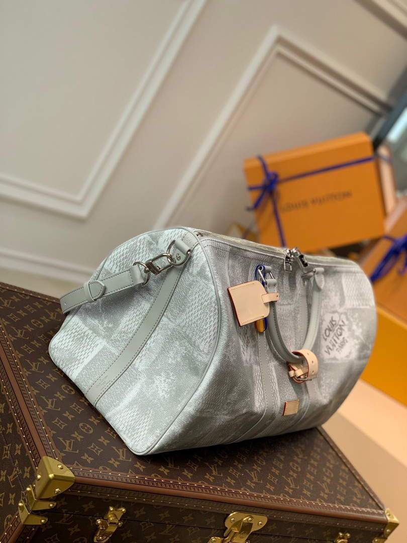LV N50069 Louis Vuitton Keepall Bandouliere 50 Damier N50059 Stone Gray
